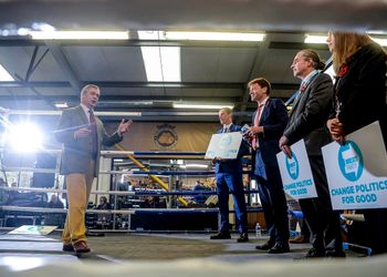Brexit Party Leader Nigel Farage speaking at a Brexit Party rally at Bolsover Boxing Club in Bolsover in Chesterfield, South Yorkshire - 5th November 2019